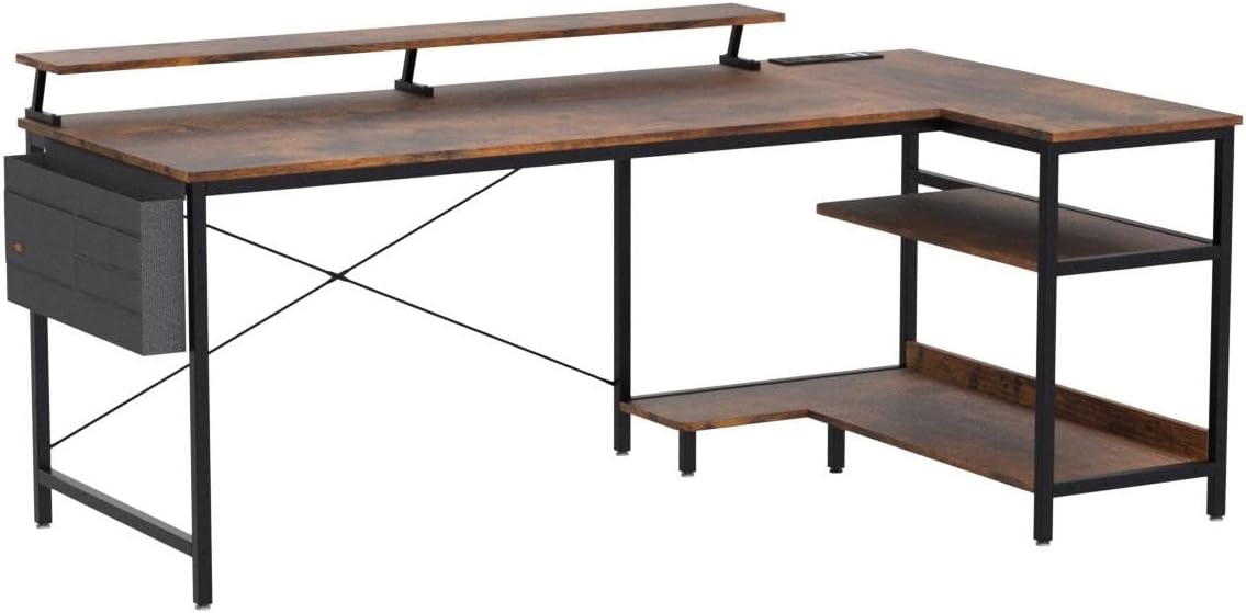 ODK 58 Inch L-Shaped Desk with Monitor Shelf and Drawer, 58-inch free-form
