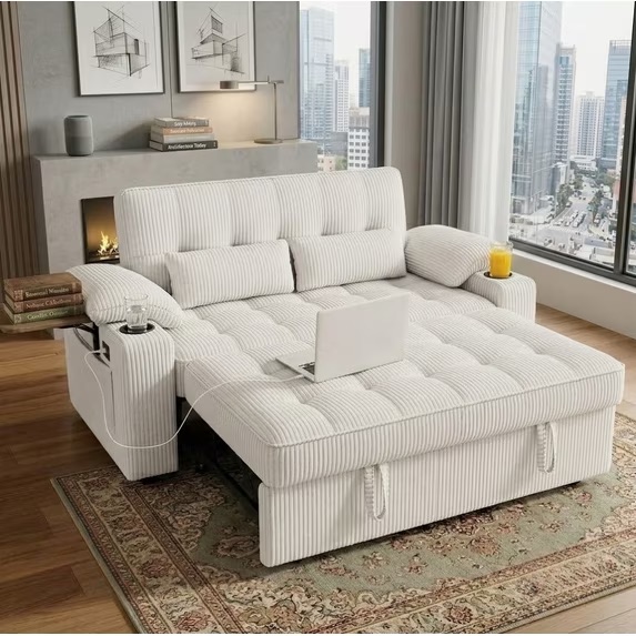 Wakefit 58 Inch Convertible Sleeper Sofa Bed with Adjustable Backrest, Corduroy, 58-inch